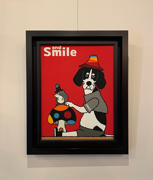 絵画作品・ painting10(グレートアングロフレンチホワイトアンドブラックハウンド・ハリネズミ)/武内祐人[1点もの]