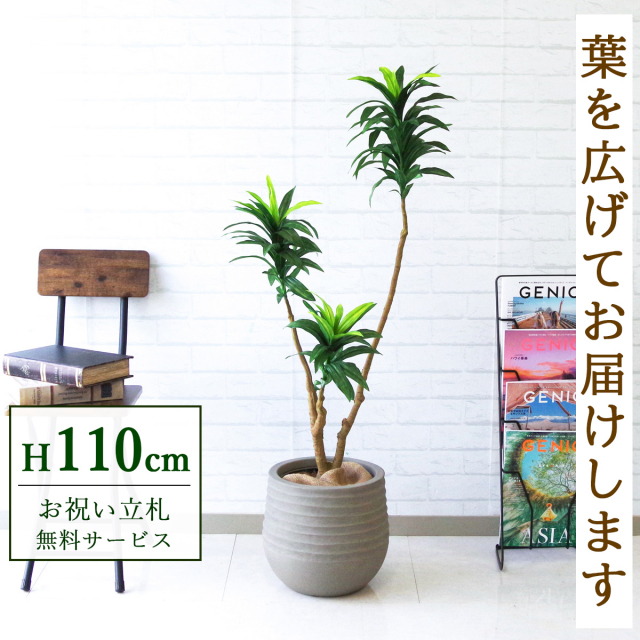 【すぐ飾れる】 フェイクグリーン ドラセナ 110cm 鉢付き / 法人・開店祝い 店舗・オフィス装飾 空間演出 立札無料・造花/PG167-J30