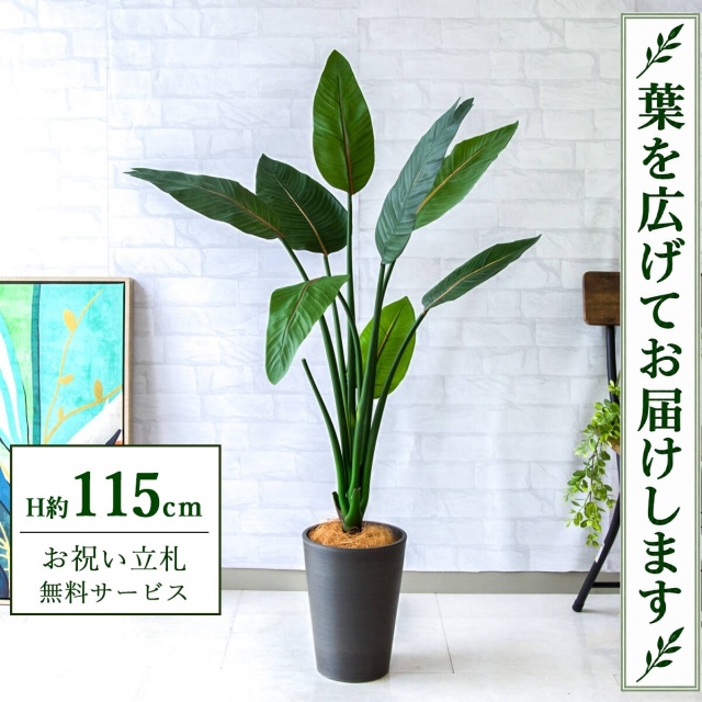 【すぐ飾れる】 フェイクグリーン ストレチア H約115cm 鉢付き / 法人・開店祝い 店舗・オフィス装飾 空間演出 立札無料・造花/PG207-X20BK