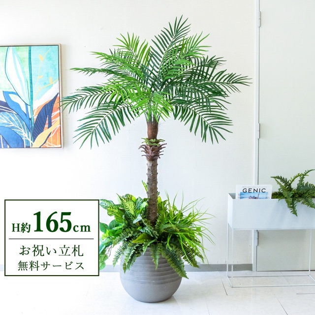 【すぐ飾れる】 フェイクグリーン フェニックス パームツリー ヤシの木 H約165cm 2分割 鉢付き / 法人・開店祝い 店舗・オフィス装飾 空間演出 立札無料・造花/PG212-J40-UG6