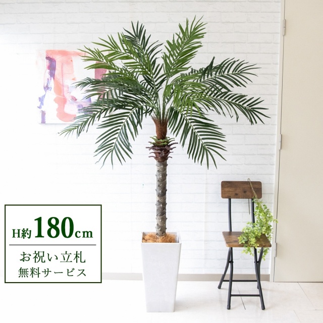 【すぐ飾れる】 フェイクグリーン フェニックス パームツリー ヤシの木 H約180cm 大型 2分割 鉢付き / 法人・開店祝い 店舗・オフィス装飾 空間演出 立札無料・造花/PG212-Q25WH