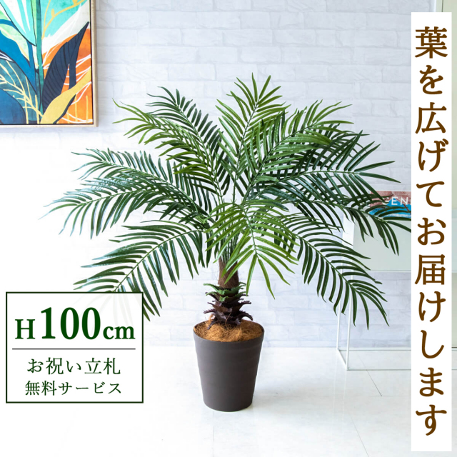 【すぐ飾れる】 フェイクグリーン フェニックス パームツリー ヤシの木 100cm 鉢付き / 法人・開店祝い 店舗・オフィス装飾 空間演出 立札無料・造花/PG241-B240BR