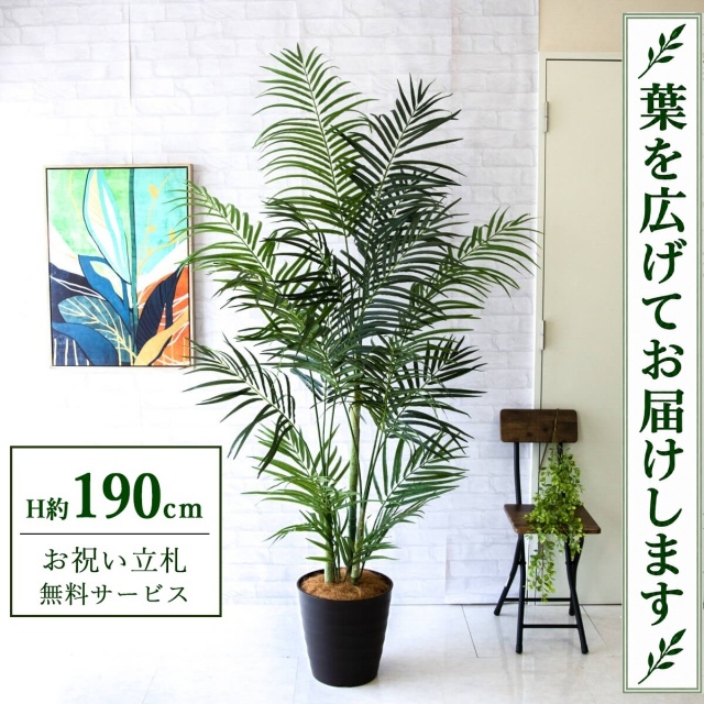 【すぐ飾れる】 フェイクグリーン アレカパーム H約190cm 大型 鉢付き / 法人・開店祝い 店舗・オフィス装飾 空間演出 立札無料・造花/PG243-M30DB