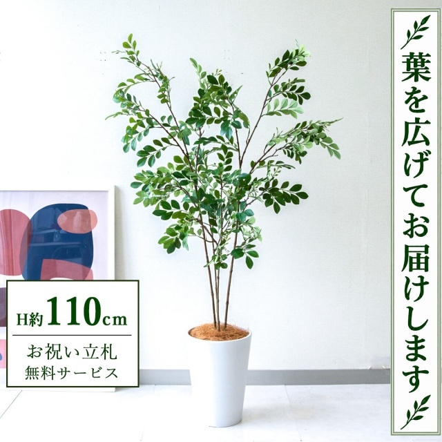 【すぐ飾れる】 フェイクグリーン トネリコ H約110cm 鉢付き / 法人・開店祝い 店舗・オフィス装飾 空間演出 立札無料・造花/PG276-X20WH