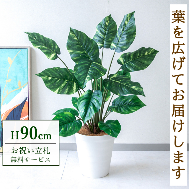 【すぐ飾れる】 フェイクグリーン ポトス 90cm 鉢付き / 法人・開店祝い 店舗・オフィス装飾 空間演出 立札無料・造花/PG290-B240WH