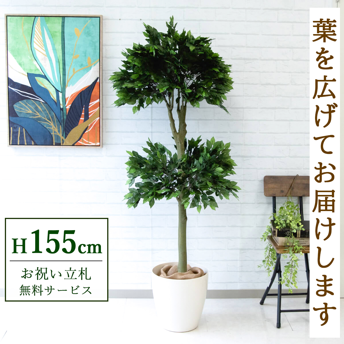 【すぐ飾れる】 フェイクグリーン フィカス ベンジャミン 155cm 鉢付き / 法人・開店祝い 店舗・オフィス装飾 空間演出 立札無料・造花/PG184-A300WH
