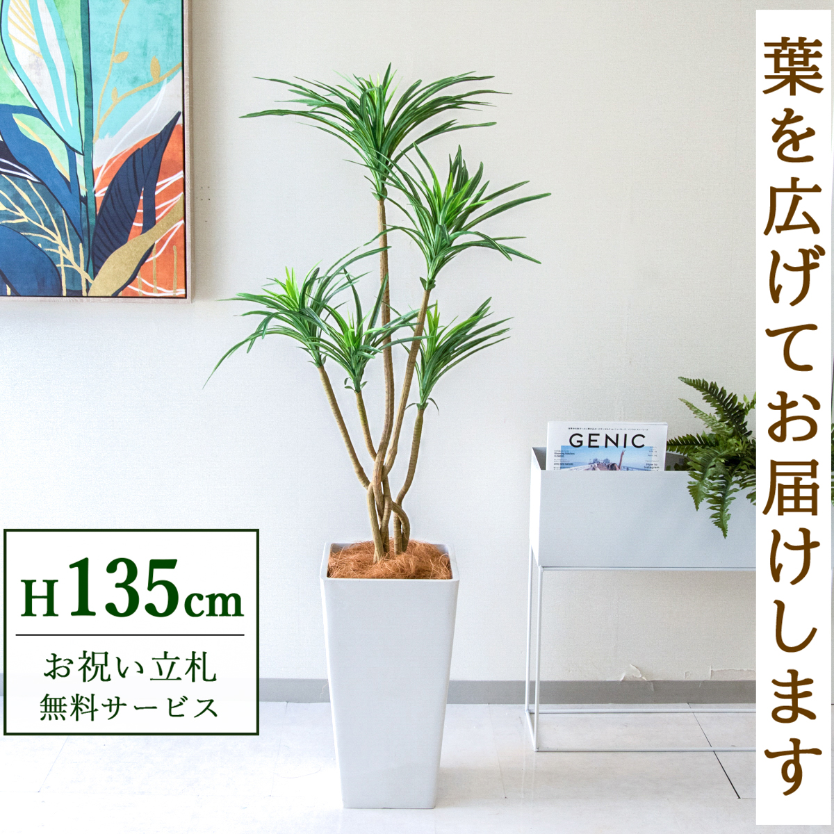 【すぐ飾れる】 フェイクグリーン ユッカ 135cm 鉢付き / 法人・開店祝い 店舗・オフィス装飾 空間演出 立札無料・造花/PG198-Q25WH