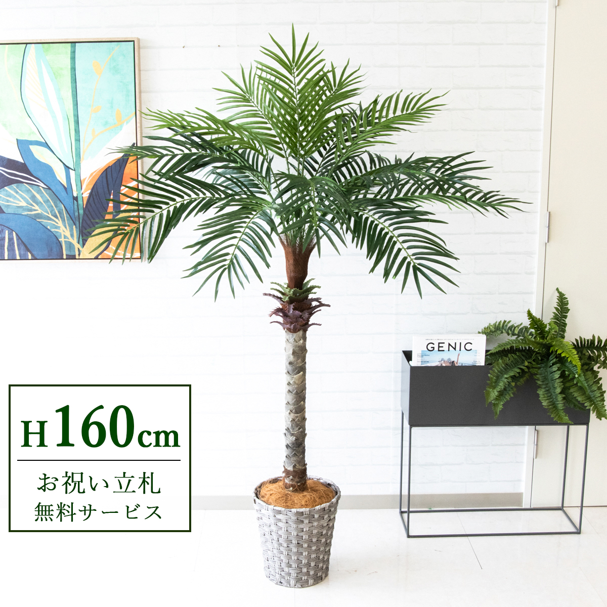 【すぐ飾れる】 フェイクグリーン フェニックス パームツリー ヤシの木 160cm 2分割 鉢付き / 法人・開店祝い 店舗・オフィス装飾 空間演出 立札無料・造花/PG212-MEL26GY