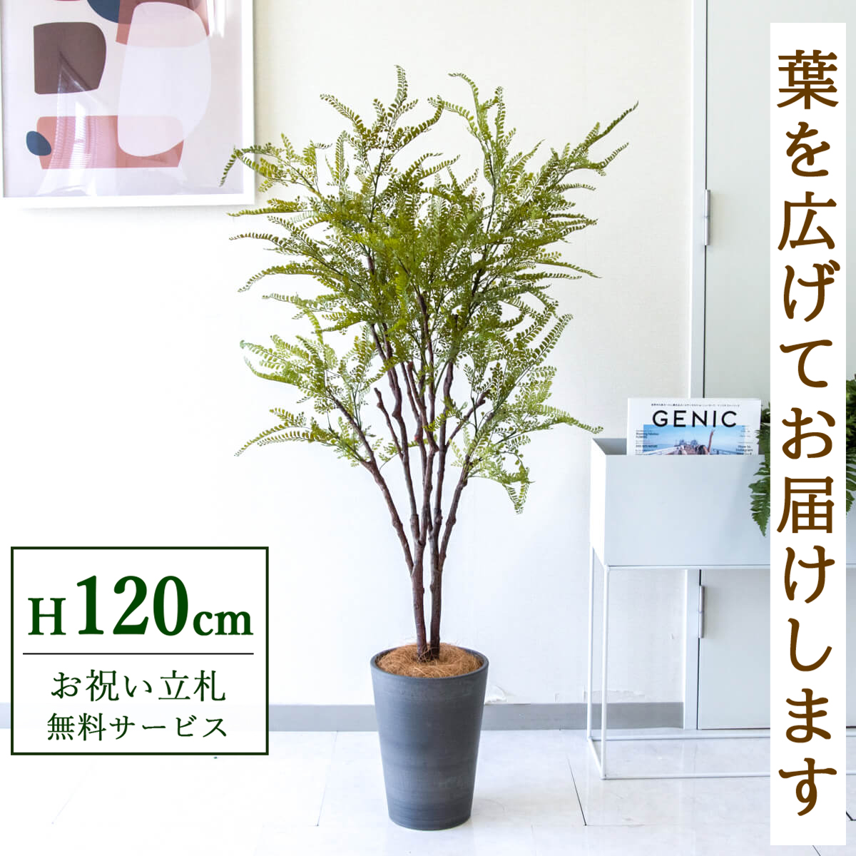【すぐ飾れる】 フェイクグリーン ファーン 120cm  鉢付き / 法人・開店祝い 店舗・オフィス装飾 空間演出 立札無料・造花/PG269-X20BK