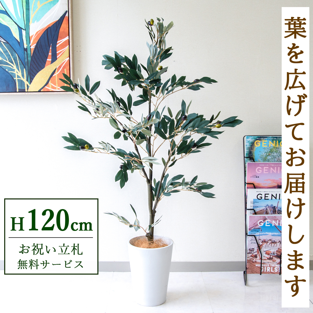 【すぐ飾れる】 フェイクグリーン オリーブ 120cm 鉢付き / 法人・開店祝い 店舗・オフィス装飾 空間演出 立札無料・造花/PG289-X20WH