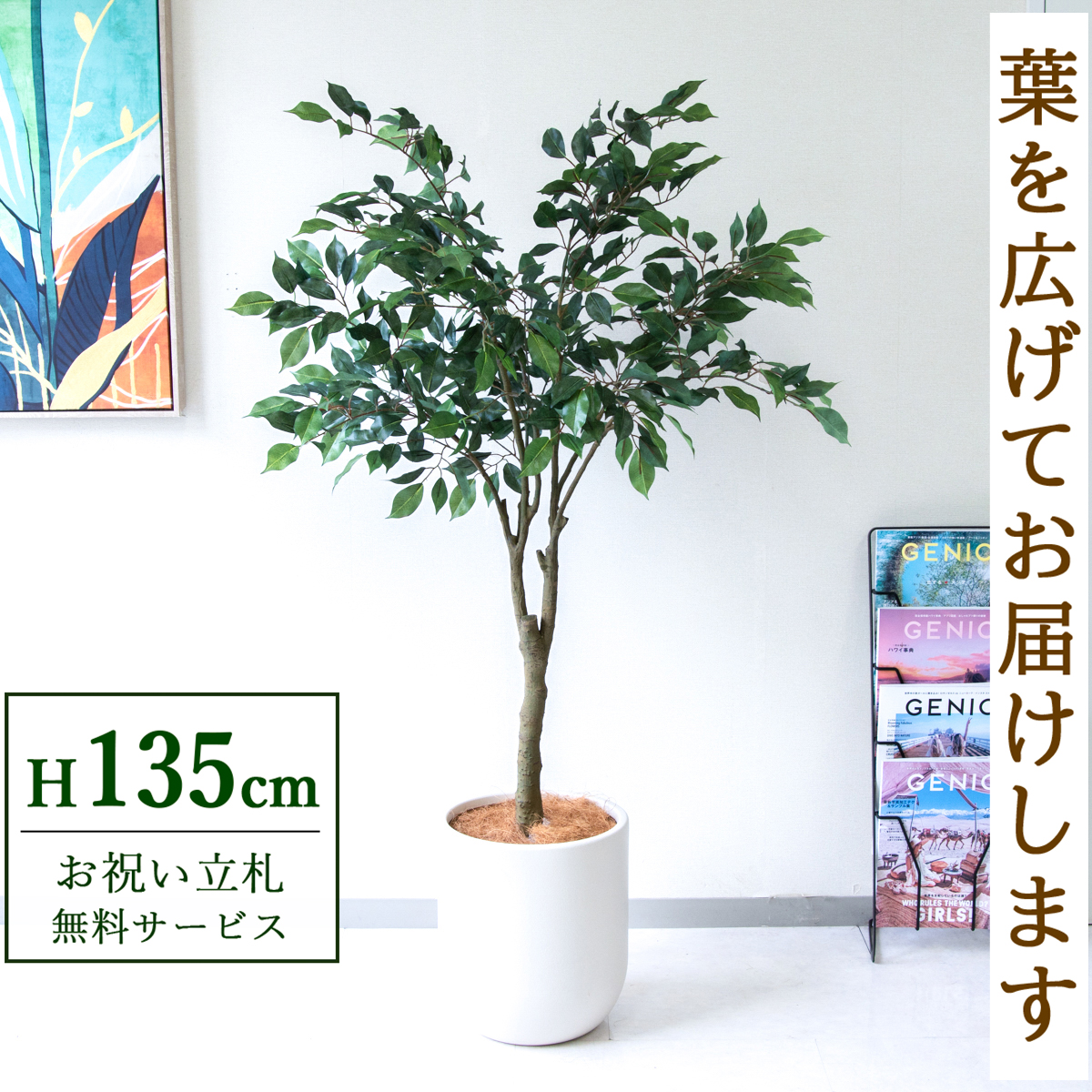 【すぐ飾れる】 フェイクグリーン フィカス ベンジャミン 135cm  鉢付き / 法人・開店祝い 店舗・オフィス装飾 空間演出 立札無料・造花/PG298-CHC29IV
