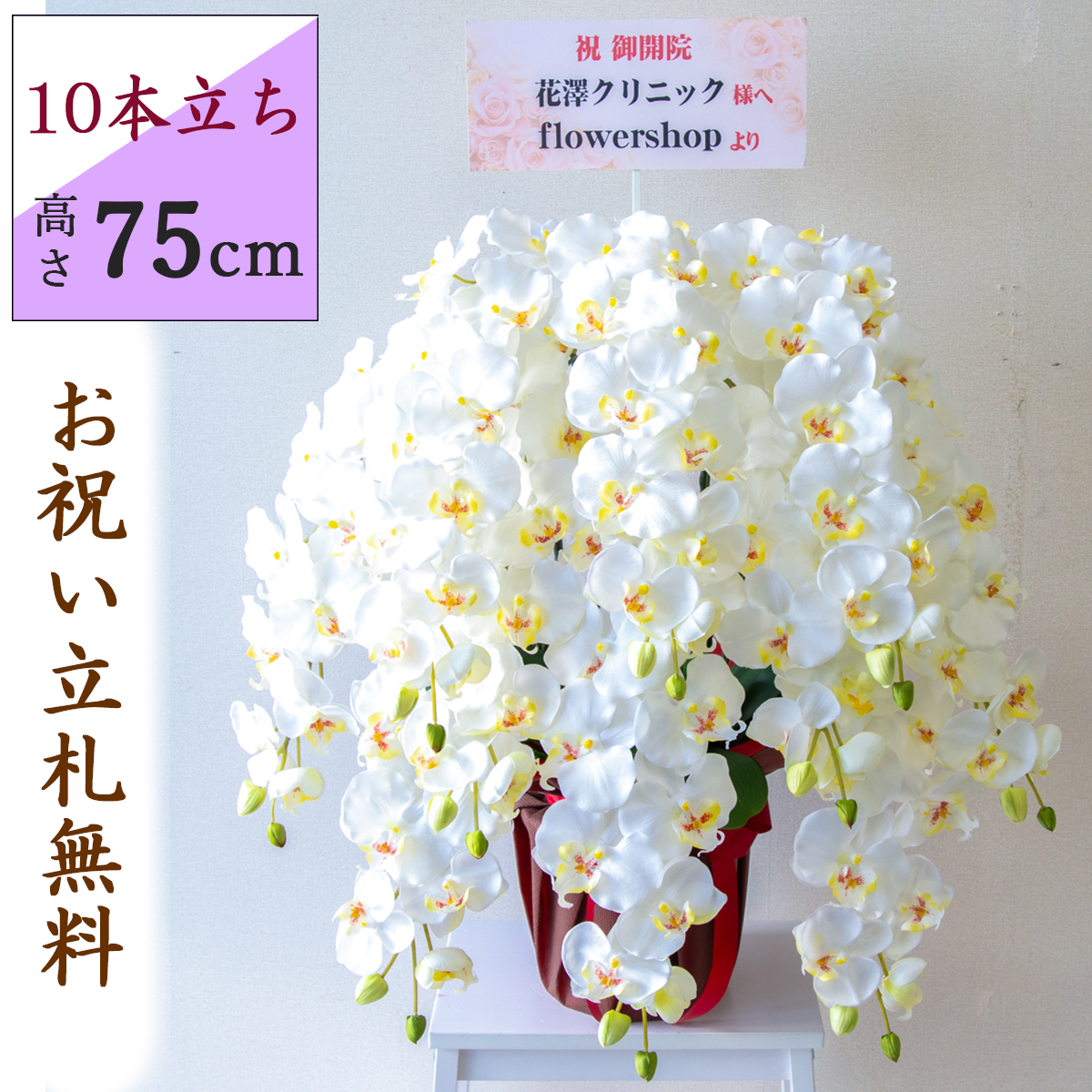 造花 胡蝶蘭/10本立ち/白(ホワイト)/H約75cm/ブラウンラッピング/ 開店祝い 開院祝い 開業祝い 新築祝い 開店花 お祝い花 鉢植え 立札無料 プレゼント 贈答 就任 栄転 昇進 お祝い ギフト 移転 就任【PK1001-BRWRAP】