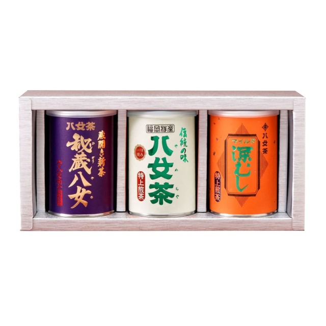 【G-248・コニフ】秘蔵八女・特上煎茶・マイルド深むし特上 100g×3缶ギフト