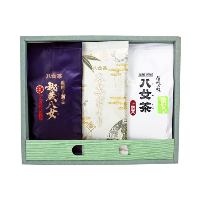【G-265・ユ冬ト】特選秘蔵八女100g・冬茶だより90g・マイルド深むし上100g　3袋ギフト