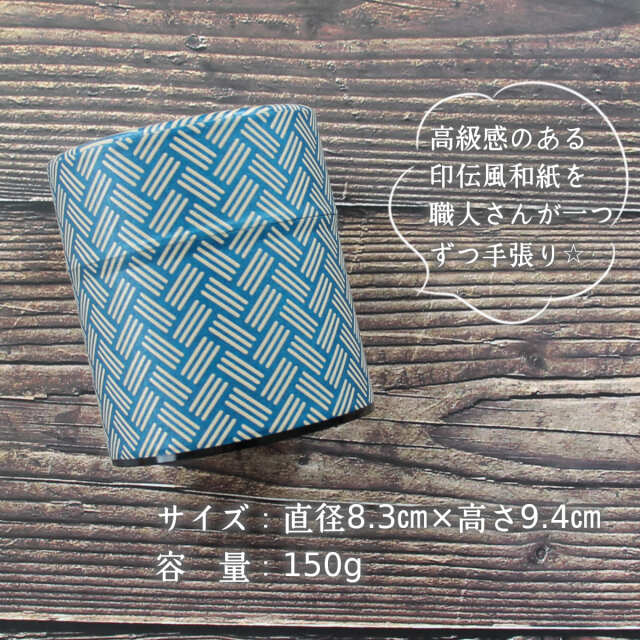 印伝和紙缶・青説明