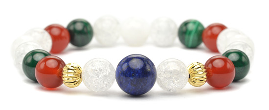 X'masカラーブレスレット（ラピス・クラックCRY ・レッドアゲート・マラカイト・Wクォーツ） 2301Ｍ
