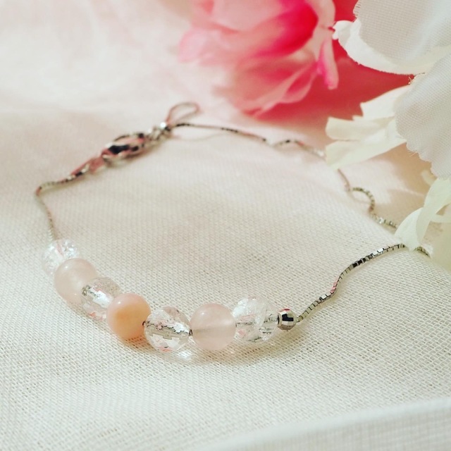 恋の予感アンクレット（ピンクオパール・ローズクォーツ・64面カット