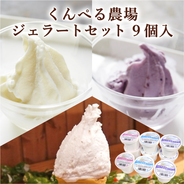 【宮城の牛乳とフルーツを使用！】くんぺる農場ジェラートセット 9個入（ミルク・ブルーベリー・季節のジェラート 各3）