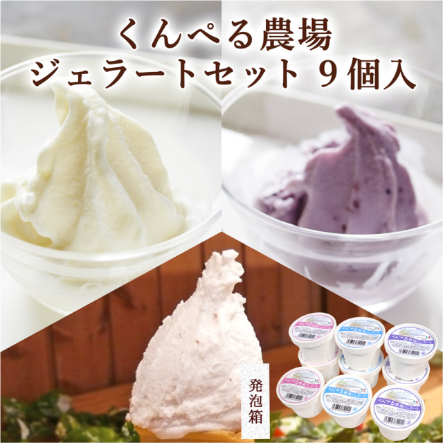 【宮城の牛乳とフルーツを使用！】くんぺる農場ジェラートセット 9個入（ミルク・ブルーベリー・季節のジェラート 各3）