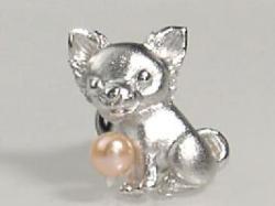 シルバー・ワンちゃん・ピンクパール・ピンブローチ