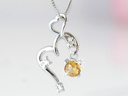 シトリン ハート揺れる誕生石ダイヤモンドネックレス[K18ホワイトゴールド]送料無料