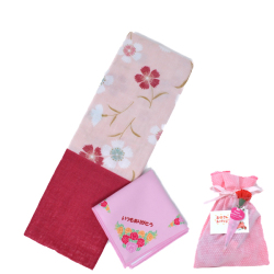 母の日 ギフト 日焼け防止に お花模様 綿100％ ガーゼマフラー と ハンカチ 2点セット 贈り物 プレゼント カーネーション ラッピング付 y190072