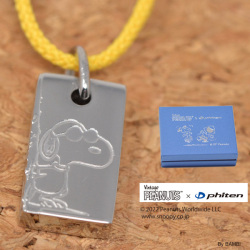 Vintage PEANUTS × phiten ファイテン スクエア イエロー SNOOPY スヌーピー Woodstock ウッドストック ステンレス スチール ペンダント y220081