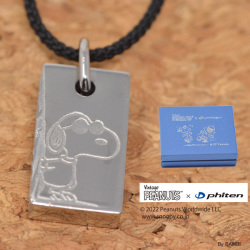 Vintage PEANUTS × phiten ファイテン スクエア ブラック SNOOPY スヌーピー Woodstock ウッドストック ステンレス スチール ペンダント y220082