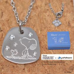 Vintage PEANUTS × phiten ファイテン キラキラストーンの仲良しペンダント SNOOPY スヌーピー Woodstock ウッドストック 足跡 ステンレス スチール ペンダント y220091