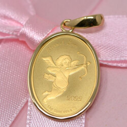 コイン ペンダント トップ エンジェル 天使 オーバル デザイン 純金 枠 18金 K18 18K Eternal Love Cupid heart キューピット 楕円 コイン PALAU y230040