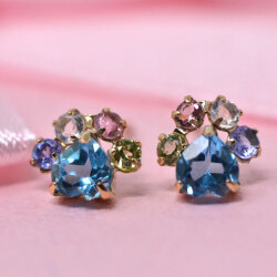 ネコ 猫 可愛い 肉球 ピアス ハート マルチカラー12月 11月 10月 8月 6月 誕生石 クリスマス 彼女 女性 プレゼント y230185