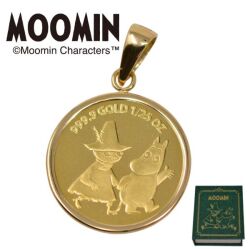 数量 限定 コイン ムーミン 純金 メダル ペンダント ムーミン ＆ スナフキン 裏側に リトルミイ も ♪コイン ペンダント トップ 枠  k18 1/25オンス 小 サイズ y240015