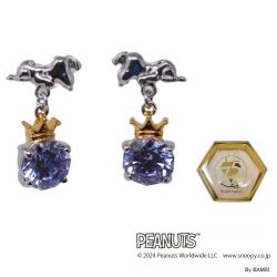 75周年 記念 スヌーピー ピアス レディース ゴールド クラウン ポストk10ホワイトゴールド シルバー925 揺れる キュービック ラベンダー 75th 専用ケース付 y240154