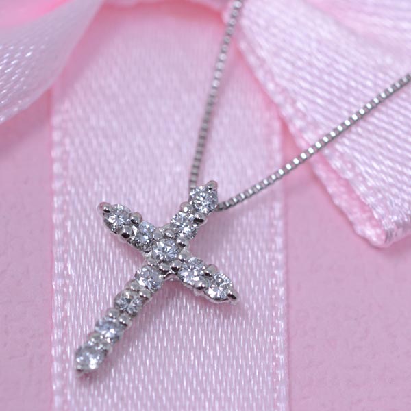 クロス ネックレス プラチナ PT900 PT850 ダイヤモンド 十字架 ダイヤ  