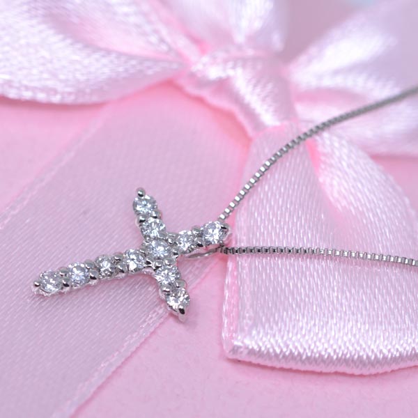 クロス ネックレス プラチナ PT900 PT850 ダイヤモンド 十字架 ダイヤ  