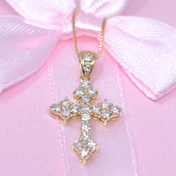 クロス ダイヤモンド 18K 18金 K18 ゴールド 綺麗 デザイン 十字架 