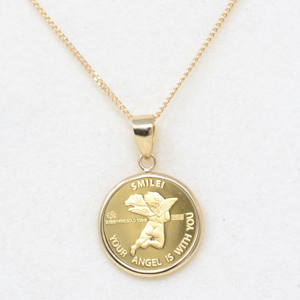 新品同様 国内未入荷 希少 10K ANGEL ペンダント トップ ネックレス コイン ペンダント トップ 純金 24金 K24 枠 18金 K18 天使