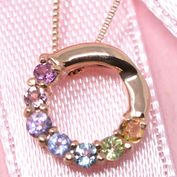 【K10PG】虹色アミュレットネックレス 7色天然石 ピンクゴールド K10PG】虹色アミュレットネックレス 7色天然石 ピンクゴールド