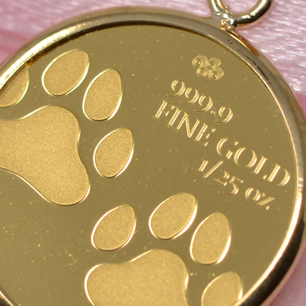コイン ペンダント 純金 ネコ キャット 猫足跡 コイン 24金 1/25 