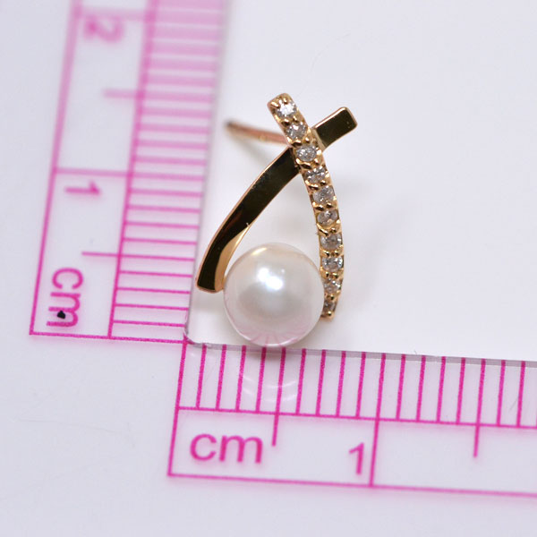 アコヤ 真珠 ピアス クロス デザイン ダイヤモンド 0.10
