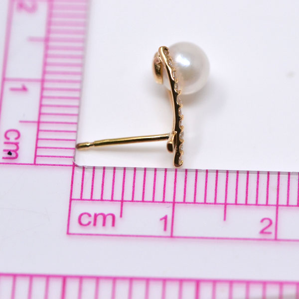 アコヤ 真珠 ピアス クロス デザイン ダイヤモンド 0.10