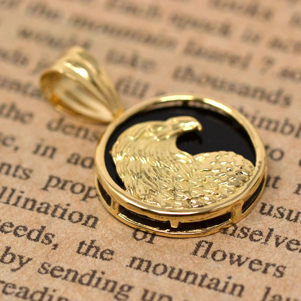 18金 ペンダント トップ 黒 ブラック オニキス イーグル eagle タカ  