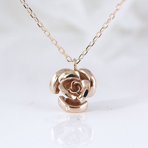 K10ピンクゴールドお花の可愛いデザインネックレス 彼女  誕生日  ジュエリー アクセサリー ∞ y110101