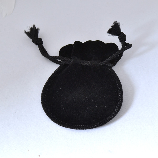 ジュエリーポーチ ブラック スエード調 巾着袋 アクセサリーポーチ 携帯用 ミディアム中サイズ