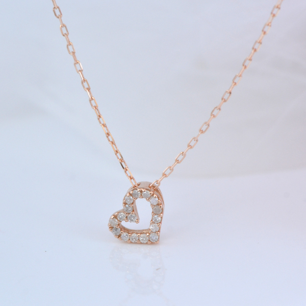 K10PG オープンハート ダイヤモンド ネックレス