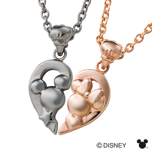 【zero】【white clover/Disney Series】ディズニー/ミッキー＆ミニー/ピンク&ブラックシェアハートペアネックレス&オリジナルBOX　DI001LPG&DI001MBK