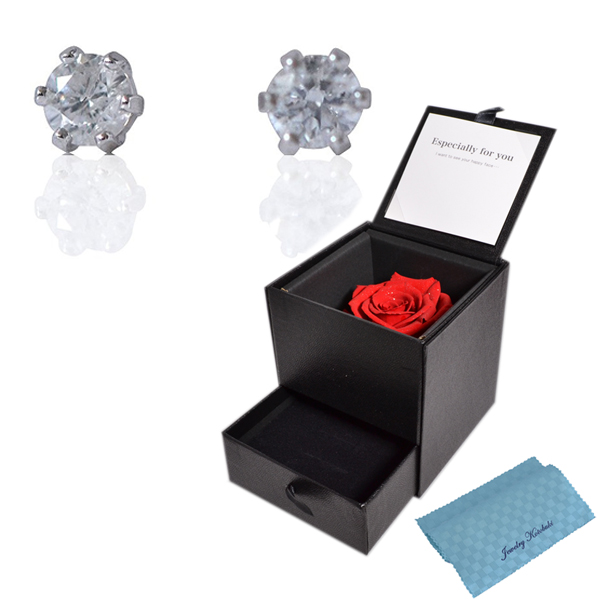 ダイヤモンド ピアスと ダイヤモンドローズ 宝石箱  （お磨きクロス 特別 ラッピングセット） y160591
