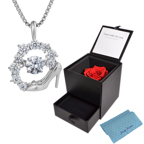 ダンシングストーン ネックレス シンデレラの靴 ダイヤモンド ローズ 誕生日 記念日 プレゼント （お磨きクロス付 特別 ラッピングセット） y160592