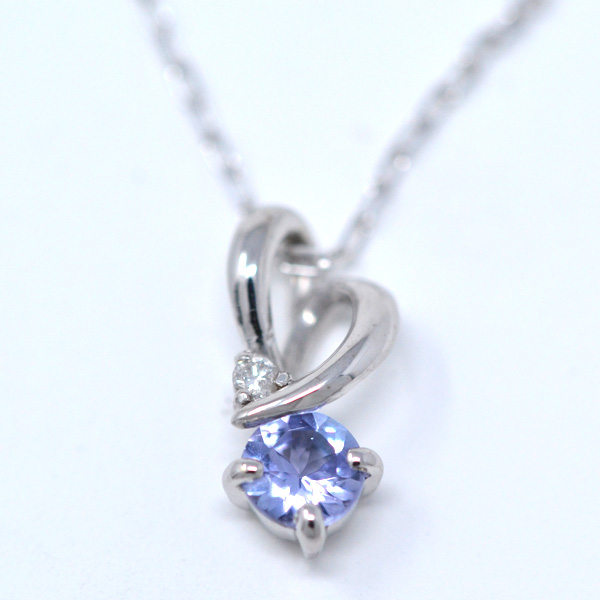 おしゃれ ハート ネックレス ペンダント 12月  誕生石 タンザナイト ダイヤモンド ホワイトゴールド y180132