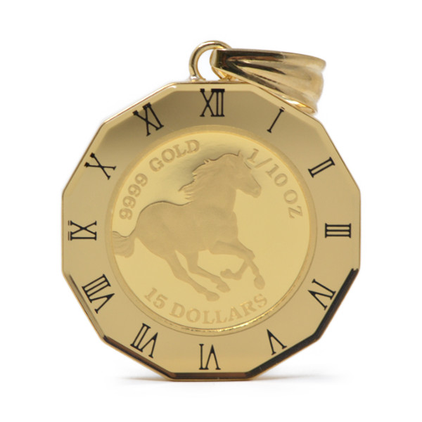 コイン ホース コイン ペンダント トップ 金貨 K24 1/10オンス 24金 枠 18金 y190111